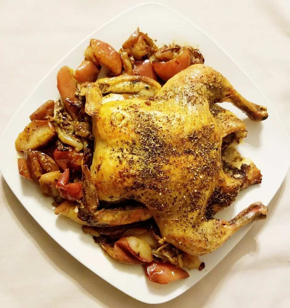 Herb Roasted Chicken with Apples and Onion