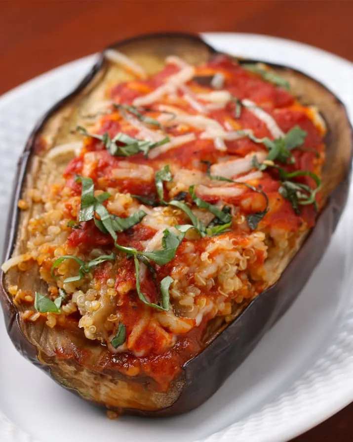 Vegan Quinoa Eggplant Parm Boat