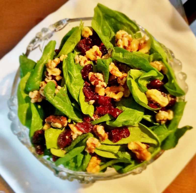 Spinach Salad with Cranberried and Candied Walnuts