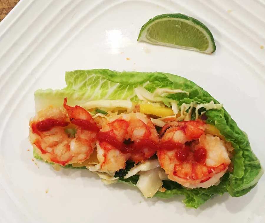Spicy Shrimp Lettuce Wraps with Mango Slaw