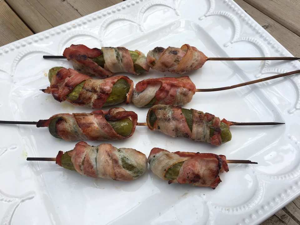 BBQ Pickle Bacon Skewers